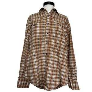 Vintage Cowboy Ranch Wear Men's Plaid Western Shirt Long Sleeve Button Up Size M